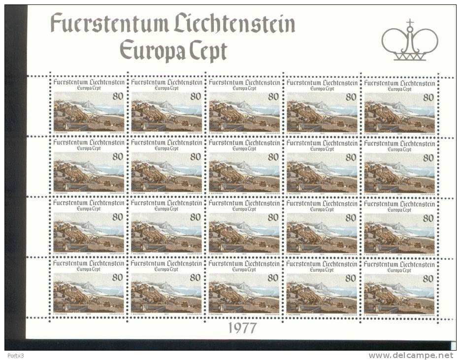 CEPT Landschaften / Landscape Liechtenstein 667 - 668 Kleinbogen / Sheet Of 20 ** Postfrisch - 1977