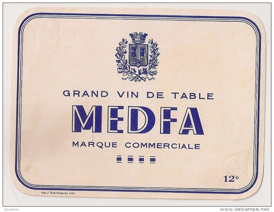 étiquette De Vin De Table : Medfa 12°. 1950-1960 - Other & Unclassified