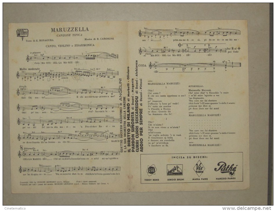 Spartito Canzone "MARUZZELLA" Di Renato Carosone - Musica Popolare