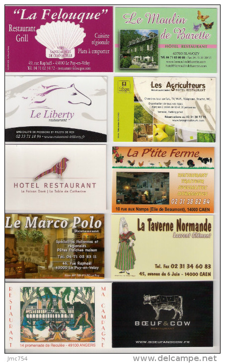 10 Cartes De Visite De Restaurants. - Cartes De Visite
