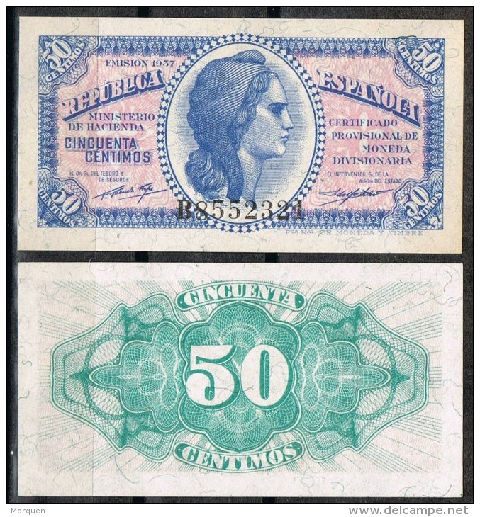 R 559. Billete 50 Cts Republica 1937. Nuevo Sin Uso. Plancha - 1-2 Peseten