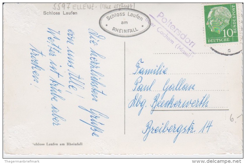 Bund Heuss Mi 183 Landpost Stempel Poltersdorf ü Cochem Kte Ca 1958 - Briefe U. Dokumente