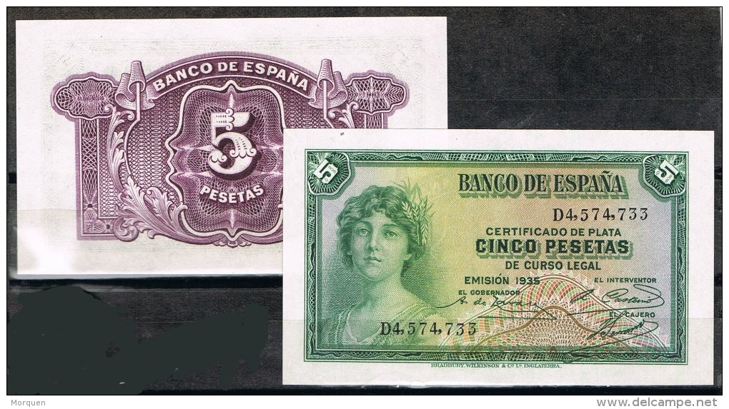 R 559. Billete 5 Pts Republica 1935 Nuevo Sin Uso. Plancha - 5 Peseten