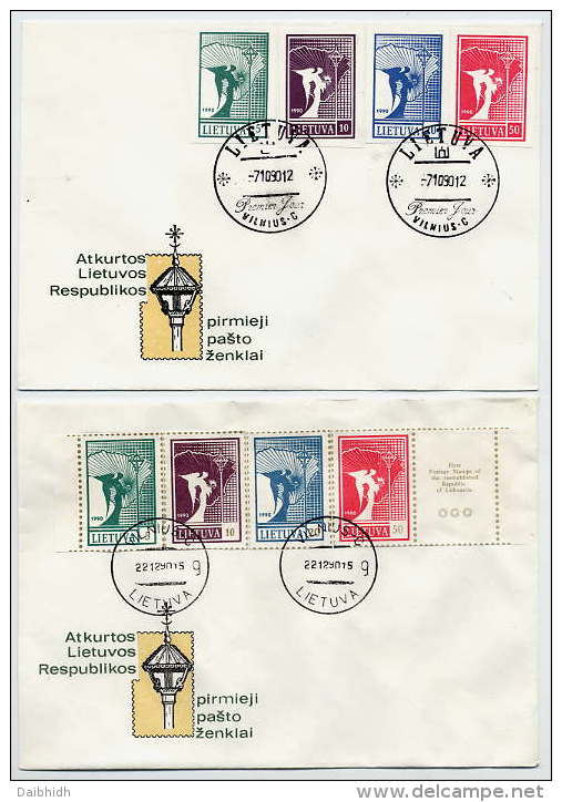 LITHUANIA 1990 First And Second Angel Definitive Sets On FDC's.  Michel 457-60, 461-64 - Lituanie