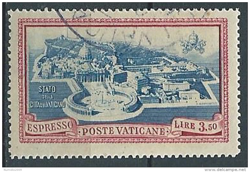 1945 VATICANO USATO EPRESSO GIARDINI E MEDAGLIONI 3,50 LIRE - VV4 - Priority Mail