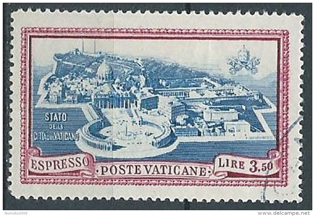 1945 VATICANO USATO EPRESSO GIARDINI E MEDAGLIONI 3,50 LIRE - VV4-2 - Priority Mail