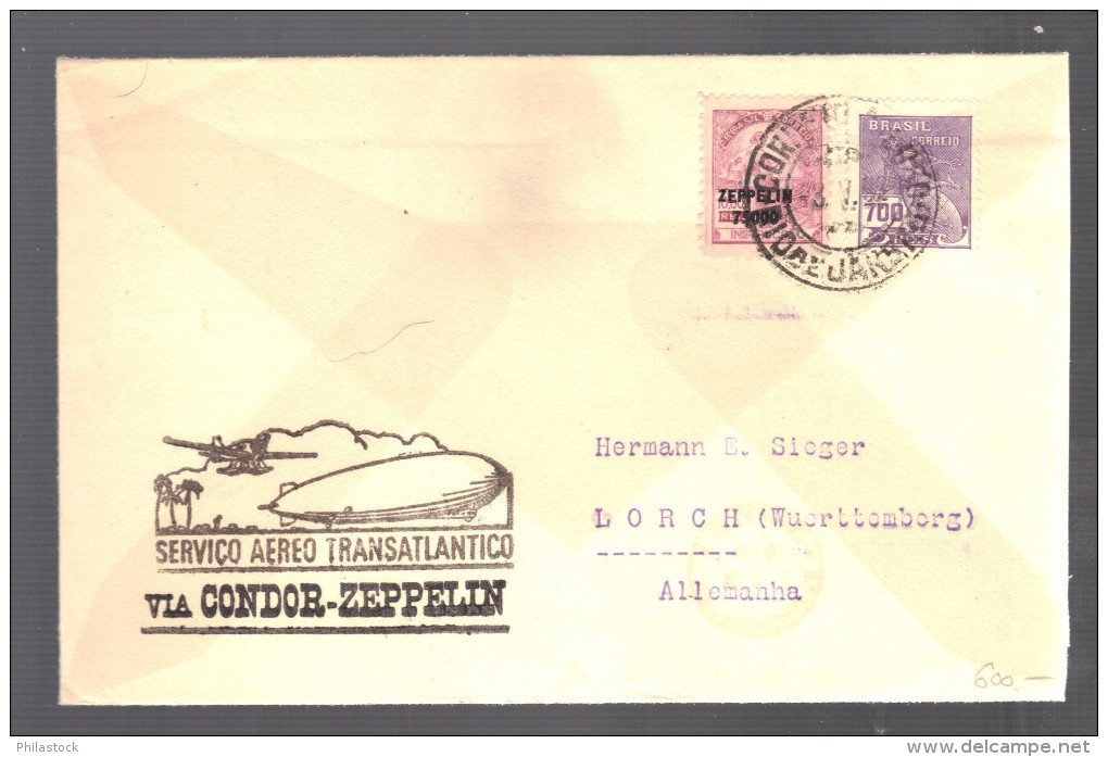 BRESIL 1932 Lettre  Rio De Janeiro Pour Friedrichshafer Allemagne Via Condor Zeppelin - Luftpost (private Gesellschaften)