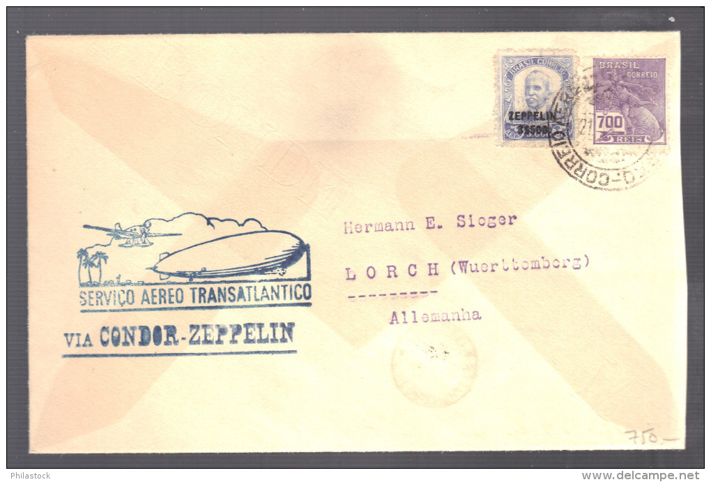 BRESIL 1932 Lettre  Rio De Janeiro Pour Friedrichshafer Allemagne Via Condor Zeppelin - Airmail (Private Companies)