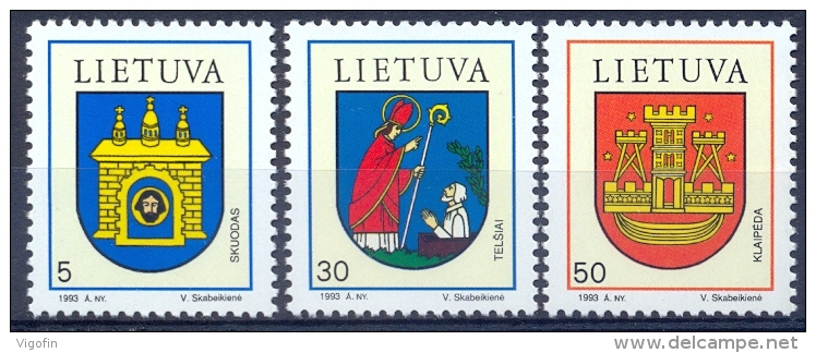 LT 1993-526-8 COAT OF ARMS, LITHUANIA, 1 X 3v, MNH - Timbres