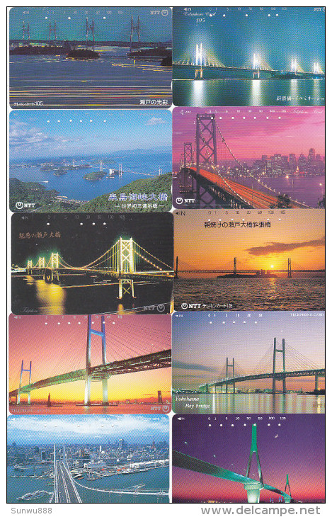 Lot 10 Telecartes Japon Japan Pont Bridge Brücke Brug - Phonecards (pont 1) (au Plus Rapide) - Other & Unclassified