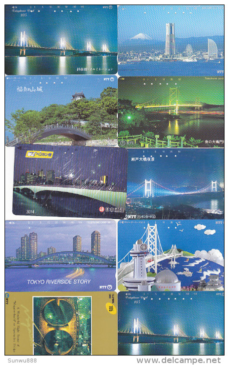 Lot 10 Telecartes Japon Japan Pont Bridge Brücke Brug - Phonecards (pont 2) (au Plus Rapide) - Autres & Non Classés