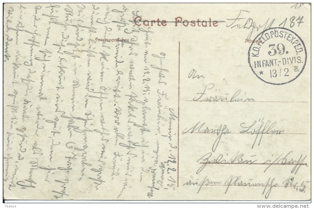 Meneen - La Caserne - Groep Soldaten - Feldpost 1915 ( Verso Zien ) - Menen
