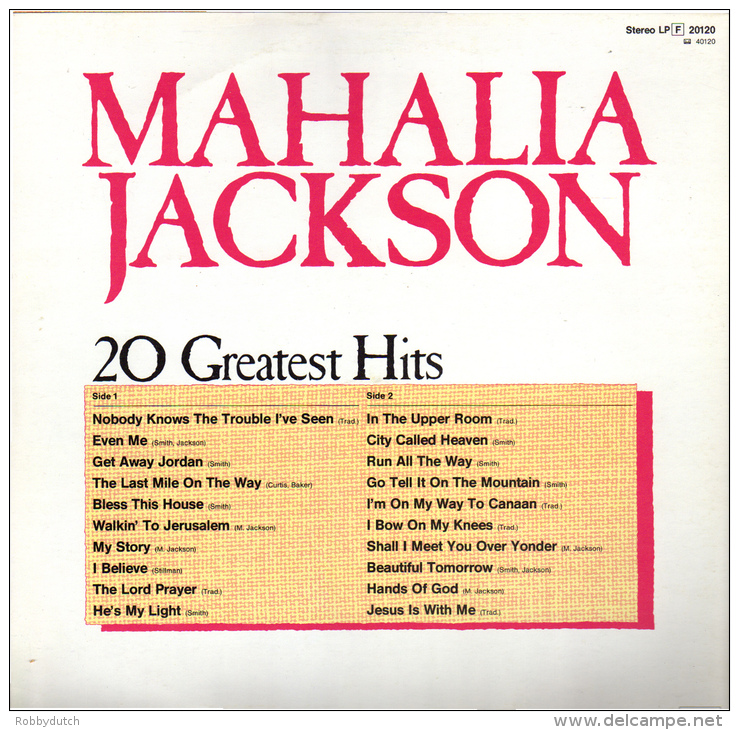 * LP *  MAHALIA JACKSON - 20 GREATEST HITS (England 1984 EX!!!) - Chants Gospels Et Religieux