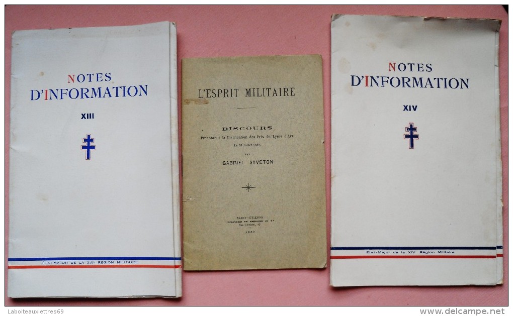 LOT 3 MANUELS INSTRUCTIONS MILITAIRES+1 DISCOURS+2 NOTES INFORMATIONS+2 LIVRES - Lots De Plusieurs Livres