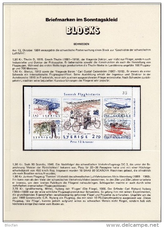 Wasser-Flugzeug 1984 Schweden Block 12 ** 5€ Luftfahrt Eindecker SAAB Bloque Ms Flight Bloc M/s History Sheet Bf Sverige - Blocchi & Foglietti