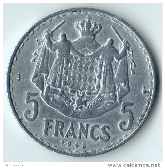 ** 5 FRANCS MONACO ALLU.1945 TTB+ ** - 1922-1949 Louis II