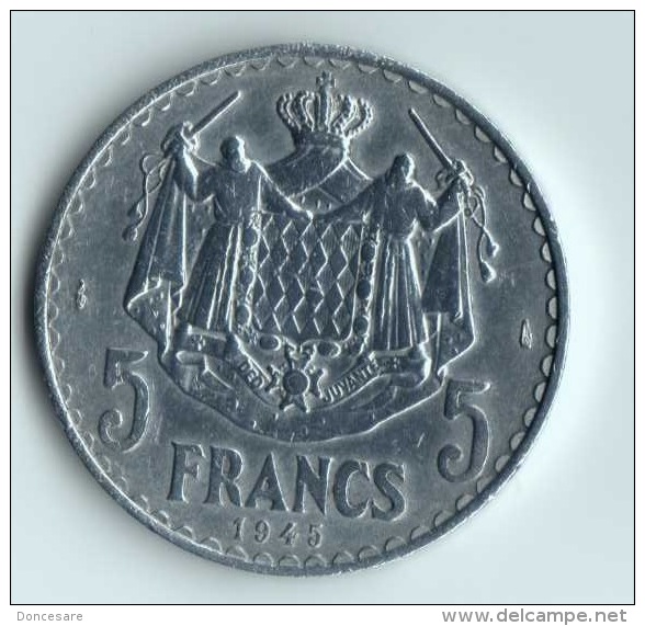 ** 5 FRANCS MONACO ALLU.1945 TTB+ ** - 1922-1949 Louis II