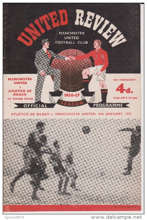 Official Football Programme MANCHESTER UNITED - BILBAO European Cup ( Pre - Champions League ) 1957 Quarter Final RARE - Uniformes Recordatorios & Misc