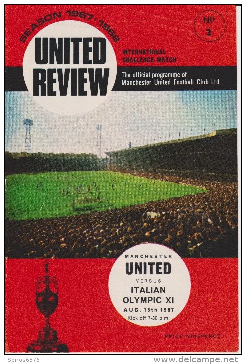 Official Football Programme MANCHESTER UNITED - ITALIAN OLYMPIC TEAM Friendly 1967 RARE - Apparel, Souvenirs & Other