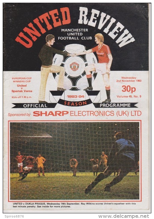Official Football Programme MANCHESTER UNITED - SPARTAK VARNA European Cup Winners Cup 1983 - Uniformes Recordatorios & Misc