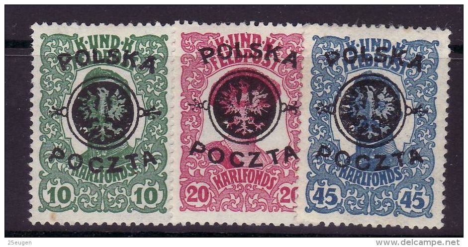 POLAND 1918  MICHEL NO: 17-19  MH - Unused Stamps
