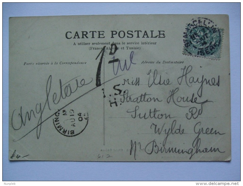 FRANCE 1904 POSTCARD ST. MARCEL TO BIRMINGHAM ENGLAND WITH TO PAY MARKS - Storia Postale