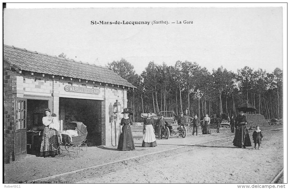 ST MARS DE LOCQUENAY : La Gare - CPA Utilisée Vers 1910 - Très Animée - Sonstige & Ohne Zuordnung