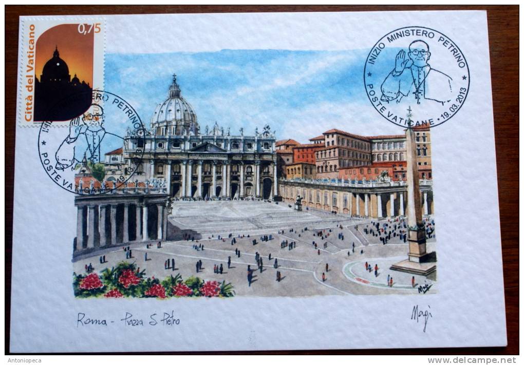 VATICANO 2013 - MAXIMUM CARD POPE FRANCESCO DAY OF START PONTIFICATE ON FINE ARTISTIC CARD - Vaticano