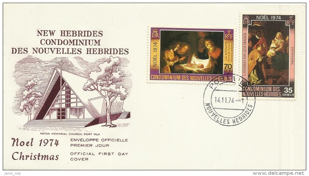 New Hebrides Condominium 1974 Christmas FDC - FDC