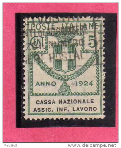 ITALY KINGDOM ITALIA REGNO 1924 PARASTATALI CASSA NAZIONALE ASSICURAZIONI INFORTUNI SUL LAVORO CENT. 5 USED - Franchise