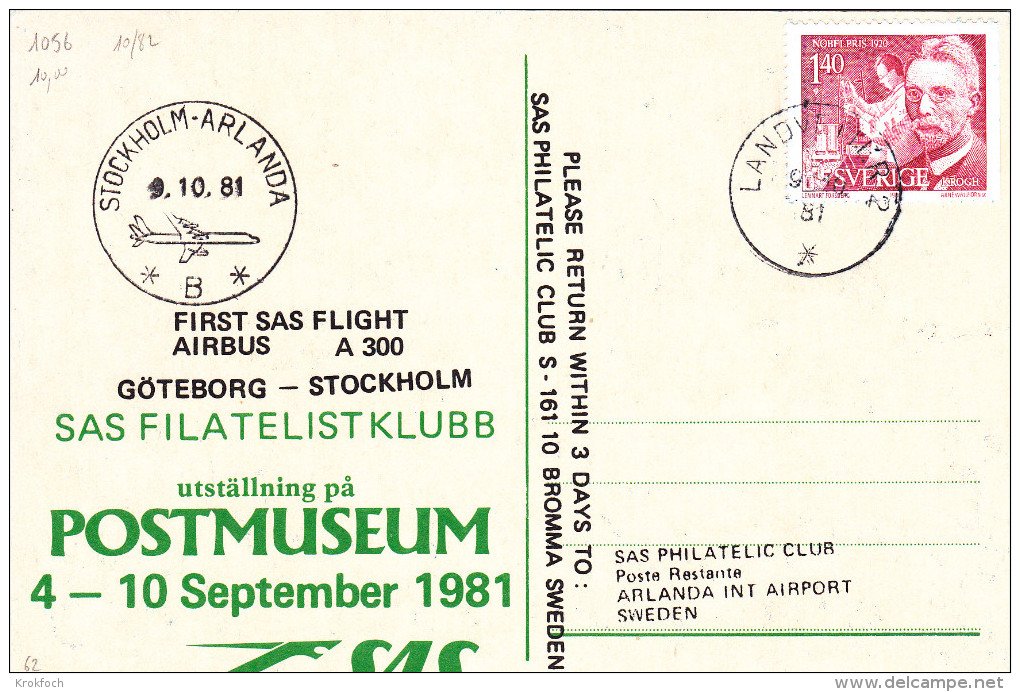 Göteborg Stockholm Arlanda 1981 - First Flight Erstflug 1er Vol - SAS - Lettres & Documents