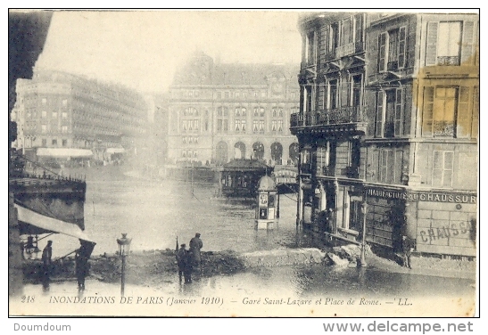 CPA PARIS - GARE SAINT LAZARE ET PLACE DE ROME - INONDATIONS DE 1910 - Paris Flood, 1910