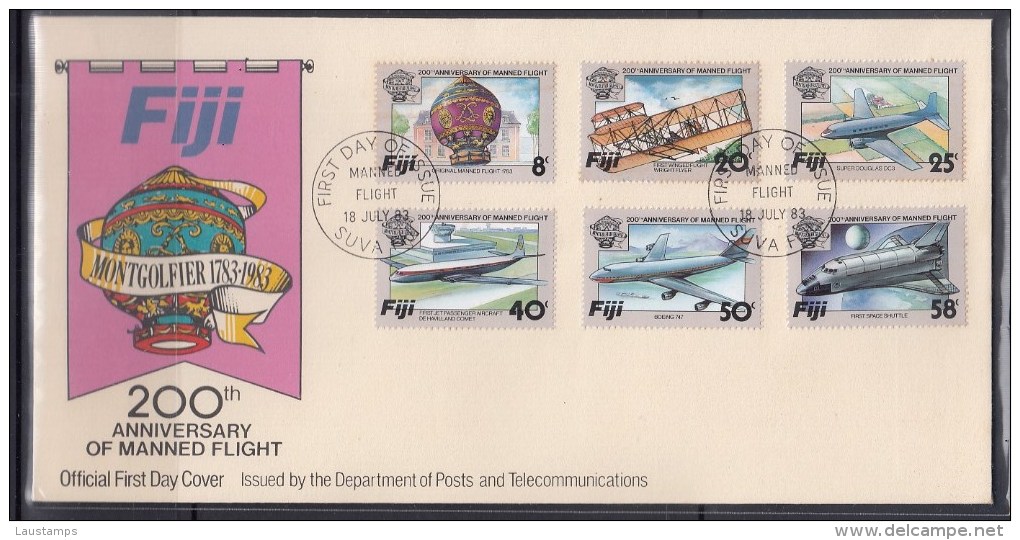 Fiji 1983 200th Anniversary Of Manned Flight FDC - Airplanes