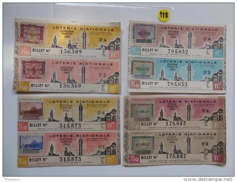 4 BILLETS DE LOTERIE 1943.  SERIE A Et B.Avec Timbres. - Billets De Loterie