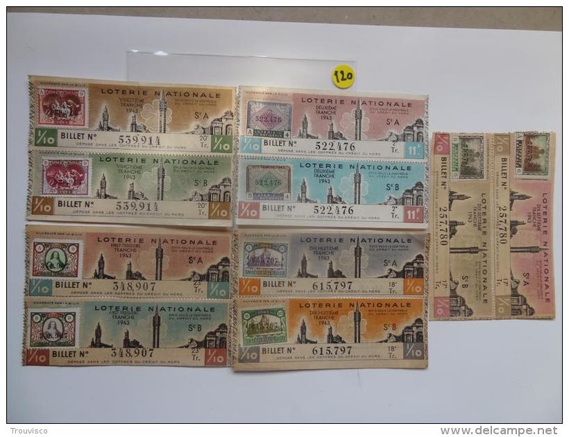 5 BILLETS DE LOTERIE 1943.  SERIE A Et B.Avec Timbres. - Billets De Loterie