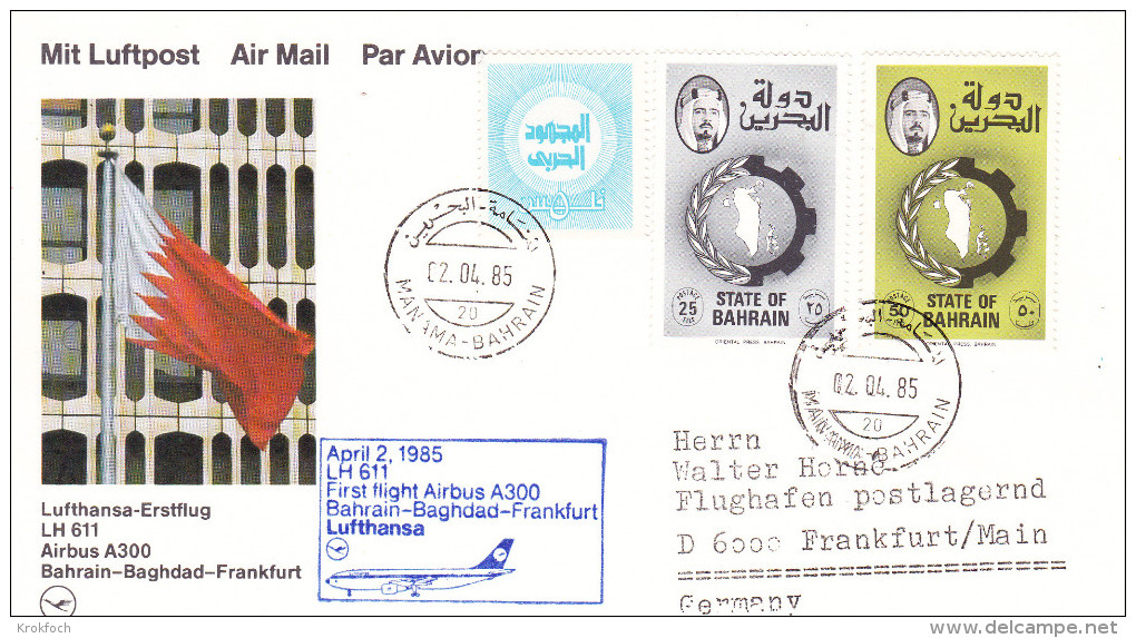 Bahrain Bagdad Frankfurt 1985 - First Flight Erstflug 1er Vol Primo Volo Primer Vuelos - Airbus Lufthansa Koweit Bahrein - Bahreïn (1965-...)