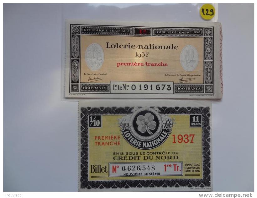 2 BILLETS DE LOTERIE 1937  . - Billets De Loterie