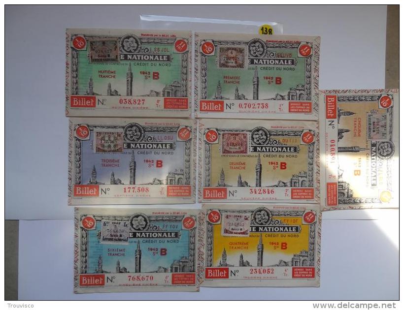 7 BILLETS DE LOTERIE 1942 . Serie B - Billets De Loterie