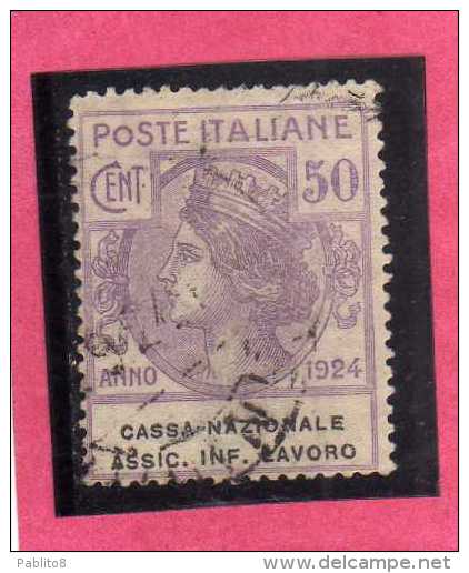 ITALY KINGDOM  ITALIA REGNO 1924 PARASTATALI CASSA NAZIONALE ASSICURAZIONI INFORTUNI SUL LAVORO CENT. 50 USATO USED - Franchigia