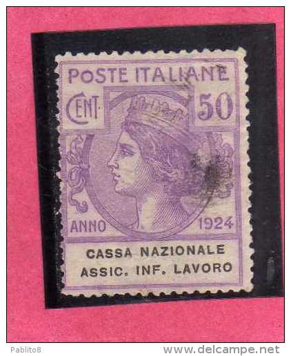 ITALY KINGDOM  ITALIA REGNO 1924 PARASTATALI CASSA NAZIONALE ASSICURAZIONI INFORTUNI SUL LAVORO CENT. 50 USATO USED - Franchigia
