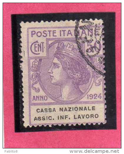 ITALY KINGDOM  ITALIA REGNO 1924 PARASTATALI CASSA NAZIONALE ASSICURAZIONI INFORTUNI SUL LAVORO CENT. 50 USATO USED - Franchigia