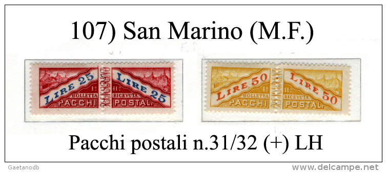 San-Marino-(M.F.)-0107 - 1946 - Sassone: Pacchi Postali N.31/32 (+) LH - Parcel Post Stamps