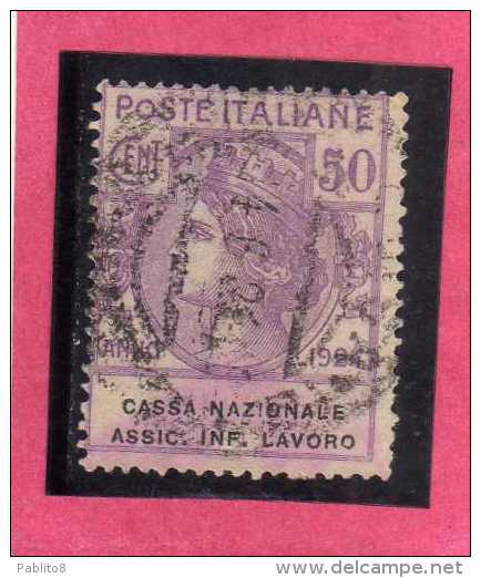 ITALY KINGDOM  ITALIA REGNO 1924 PARASTATALI CASSA NAZIONALE ASSICURAZIONI INFORTUNI SUL LAVORO CENT. 50 USATO USED - Franchise