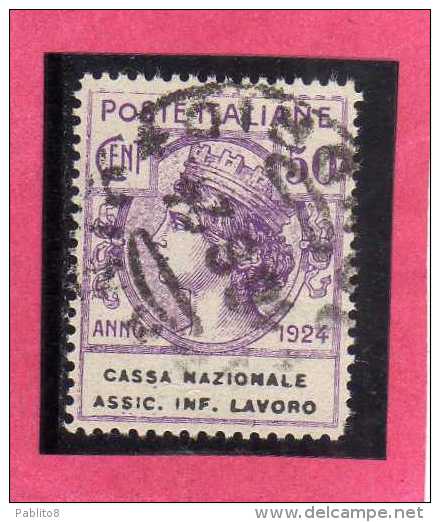 ITALY KINGDOM  ITALIA REGNO 1924 PARASTATALI CASSA NAZIONALE ASSICURAZIONI INFORTUNI SUL LAVORO CENT. 50 USATO USED - Franchise