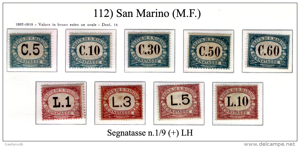 San-Marino-(M.F.)-0112 - 1897-1919 - Sassone: Segnatassei N.1/9 (+) LH - Timbres-taxe