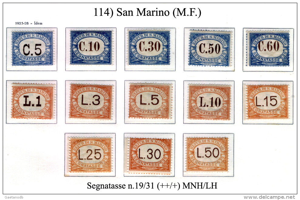 San-Marino-(M.F.)-0114 - 1925 - Sassone: Segnatassei N.19/31 (++/+) MNH/LH - Timbres-taxe