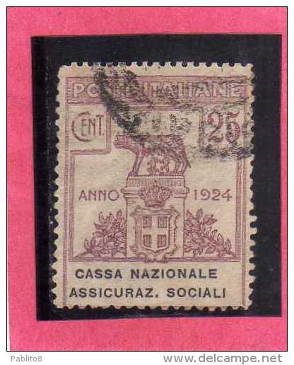 ITALY KINGDOM ITALIA REGNO 1924 PARASTATALI CASSA NAZIONALE ASSICURAZIONI SOCIALI CENT. 25 USED - Franchise