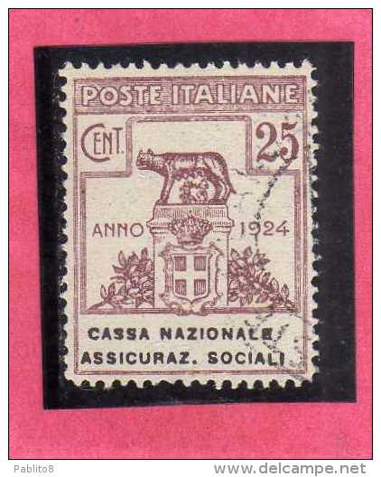 ITALY KINGDOM ITALIA REGNO 1924 PARASTATALI CASSA NAZIONALE ASSICURAZIONI SOCIALI CENT. 25 USED - Franchise