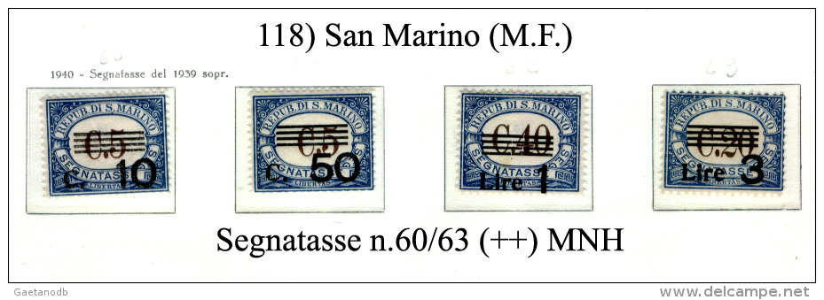 San-Marino-(M.F.)-0118 - 1939 - Sassone: Segnatassei N.60/63 (++) MNH - Impuestos