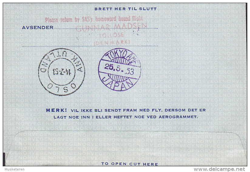 Norway Airmail Aerogramme SAS OSLO-THULE-TOKIO Special Flight Cover 1953 RETOUR !! - Briefe U. Dokumente